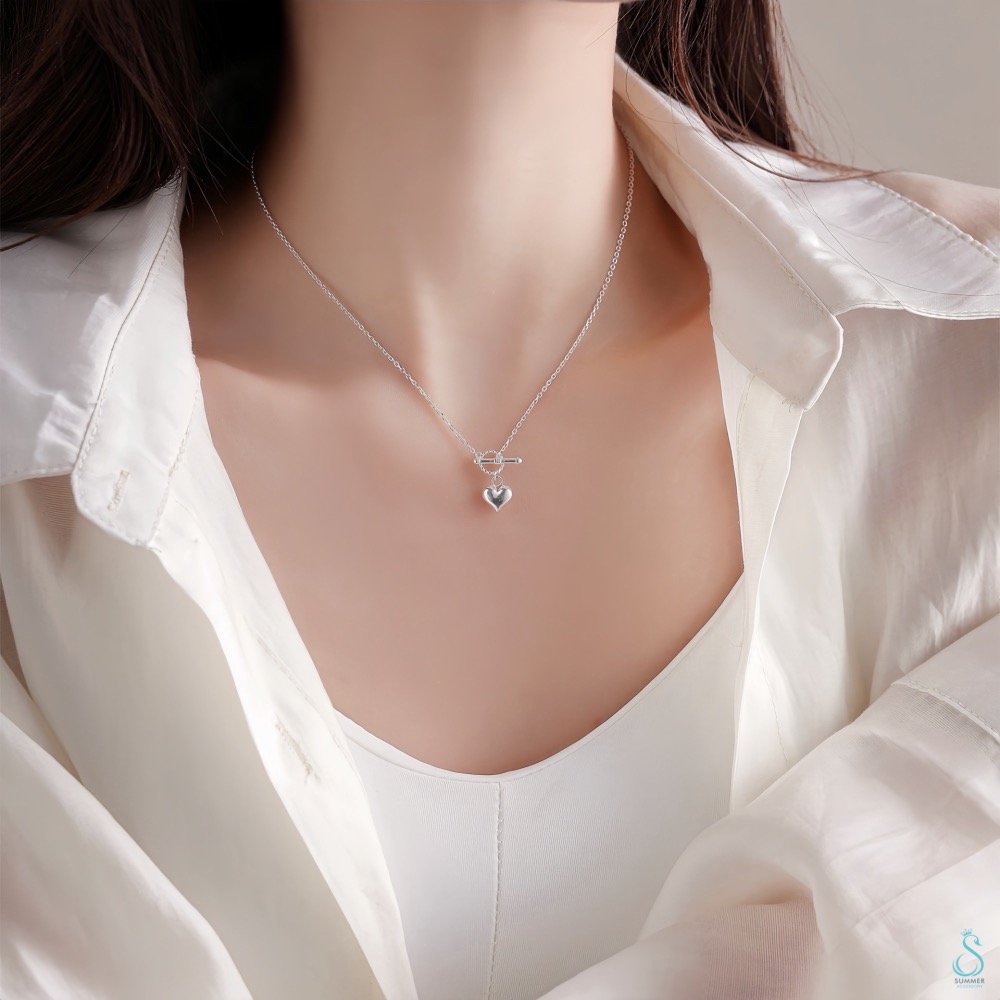 SUMMER韓 銀飾💫［925純銀］心鎖 立體愛心項鏈 OT扣項鍊 純銀項鍊 純銀飾品-細節圖7