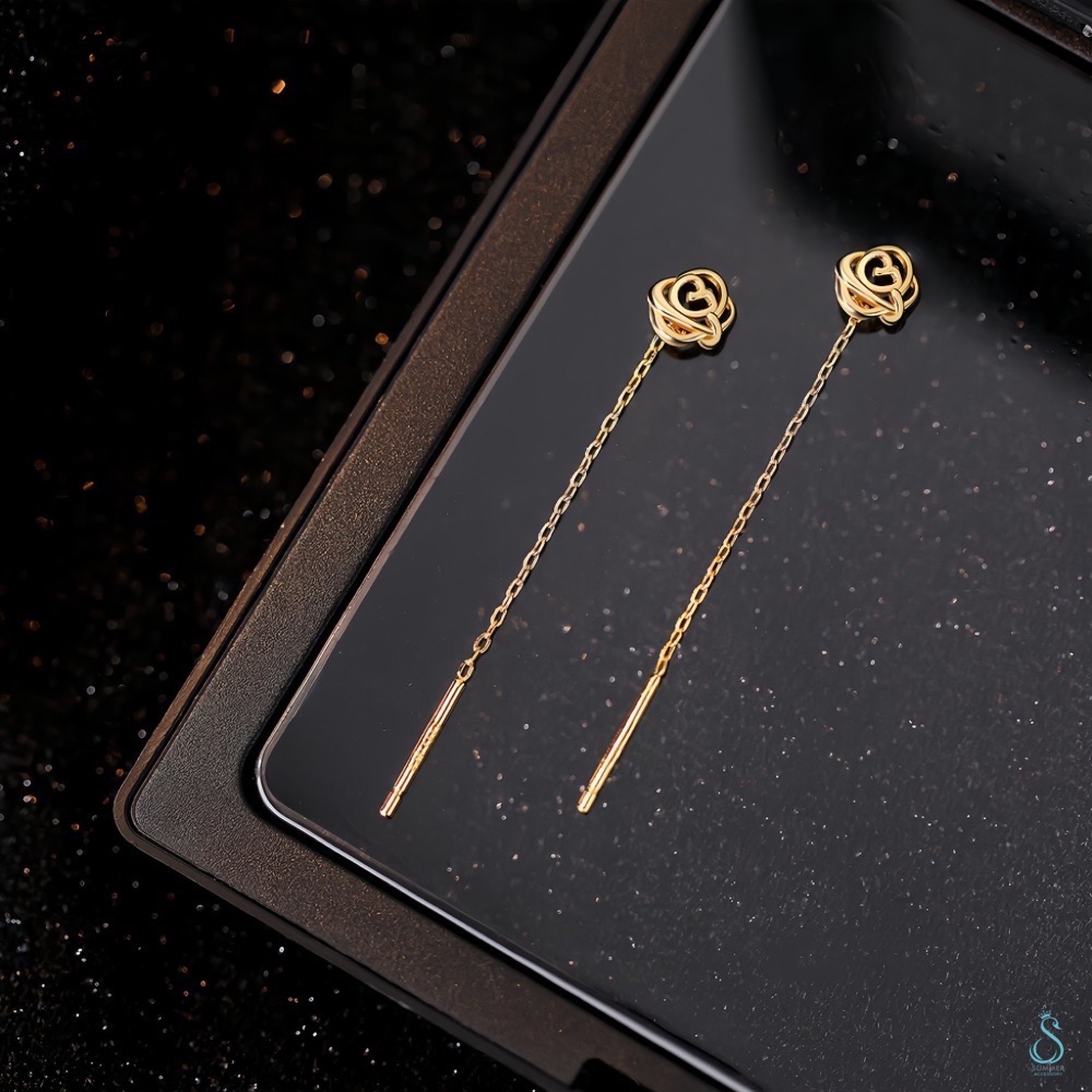 SUMMER 銀飾💫［999足銀］玫瑰花耳線 流蘇耳線耳環 純銀耳環 純銀飾品-細節圖8