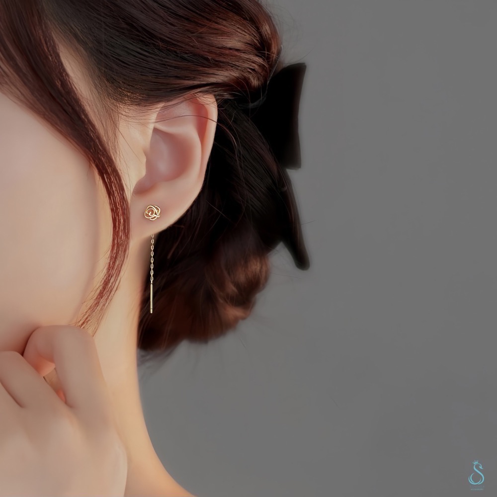 SUMMER 銀飾💫［999足銀］玫瑰花耳線 流蘇耳線耳環 純銀耳環 純銀飾品-細節圖9