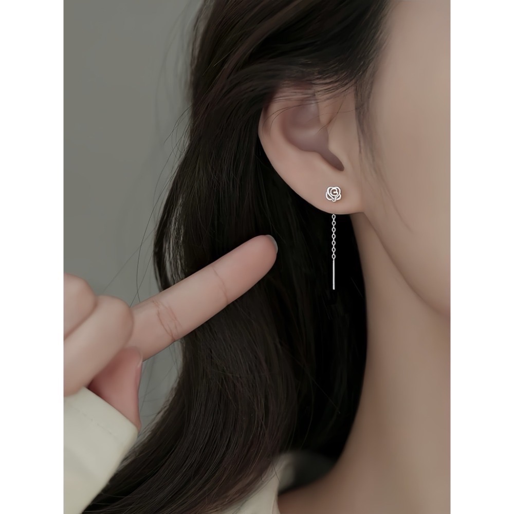 SUMMER 銀飾💫［999足銀］玫瑰花耳線 流蘇耳線耳環 純銀耳環 純銀飾品-規格圖9