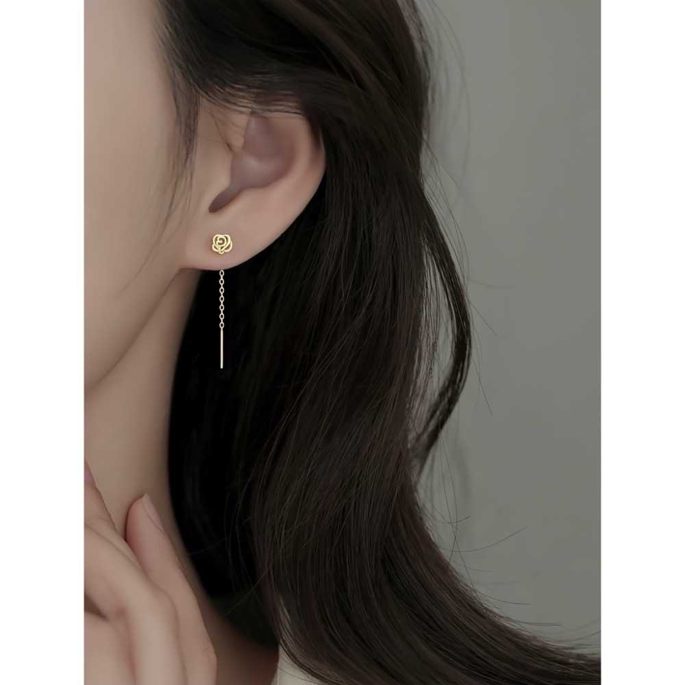 SUMMER 銀飾💫［999足銀］玫瑰花耳線 流蘇耳線耳環 純銀耳環 純銀飾品-規格圖9