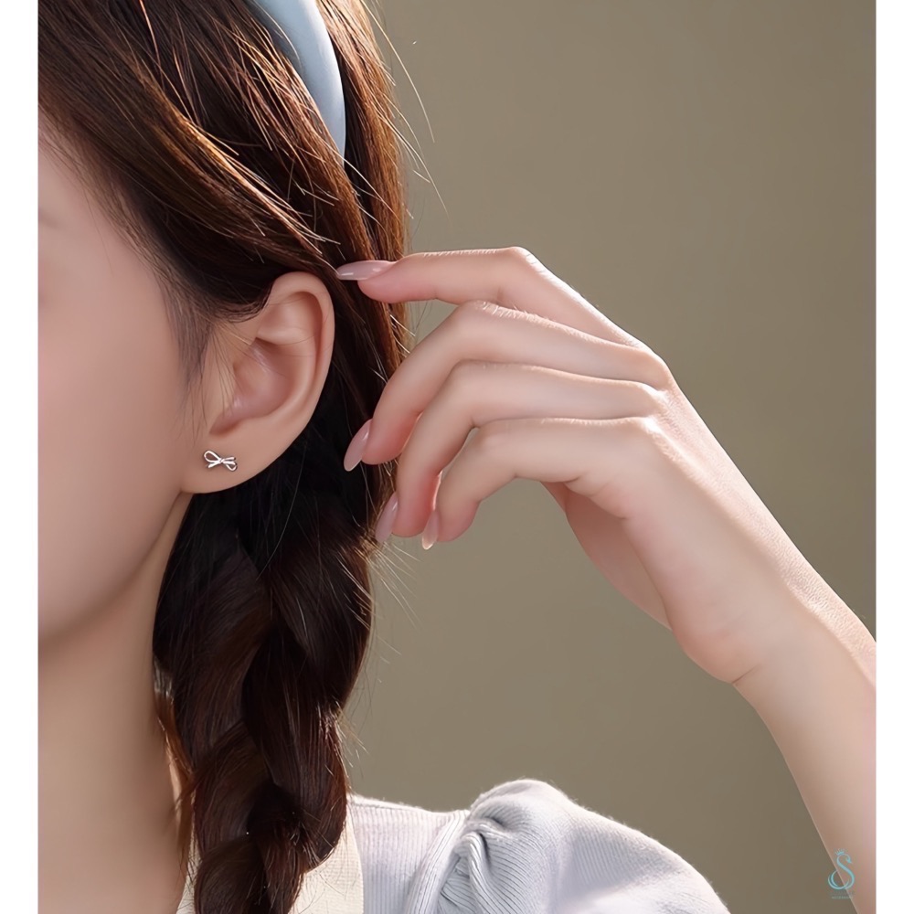 SUMMER韓 銀飾💫［925純銀］🎀韓式蝴蝶結系列 純銀耳環 耳骨夾 易扣式耳環 純銀飾品-細節圖9