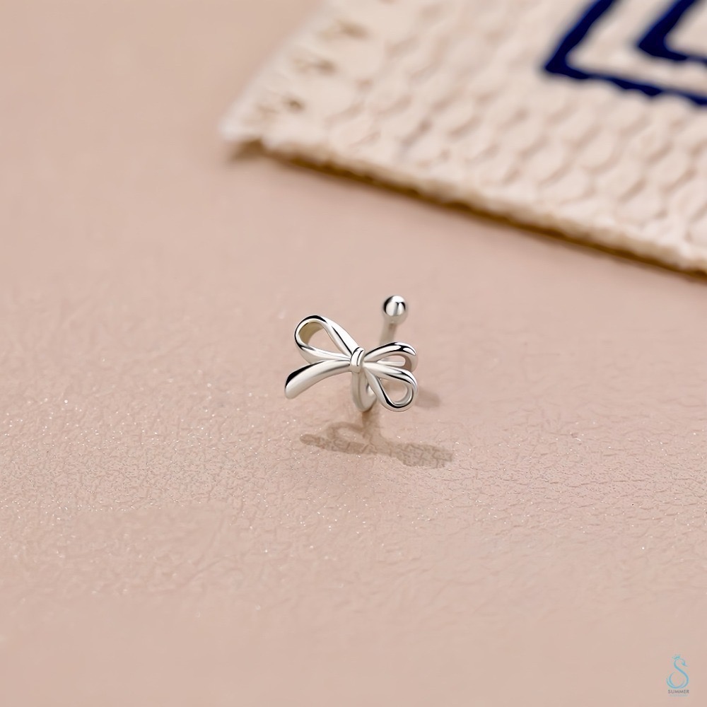 SUMMER韓 銀飾💫［925純銀］🎀韓式蝴蝶結系列 純銀耳環 耳骨夾 易扣式耳環 純銀飾品-規格圖9