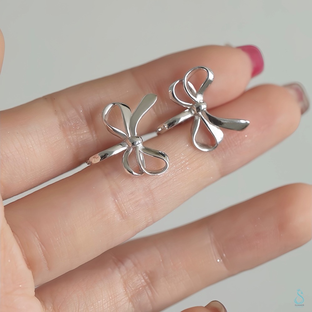 SUMMER韓 銀飾💫［925純銀］韓式絲帶蝴蝶結 🎀蝴蝶結耳環 耳扣耳環 純銀耳環 純銀飾品-細節圖5