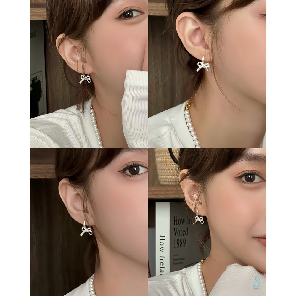 SUMMER韓 銀飾💫［925純銀］韓式絲帶蝴蝶結 🎀蝴蝶結耳環 耳扣耳環 純銀耳環 純銀飾品-細節圖7