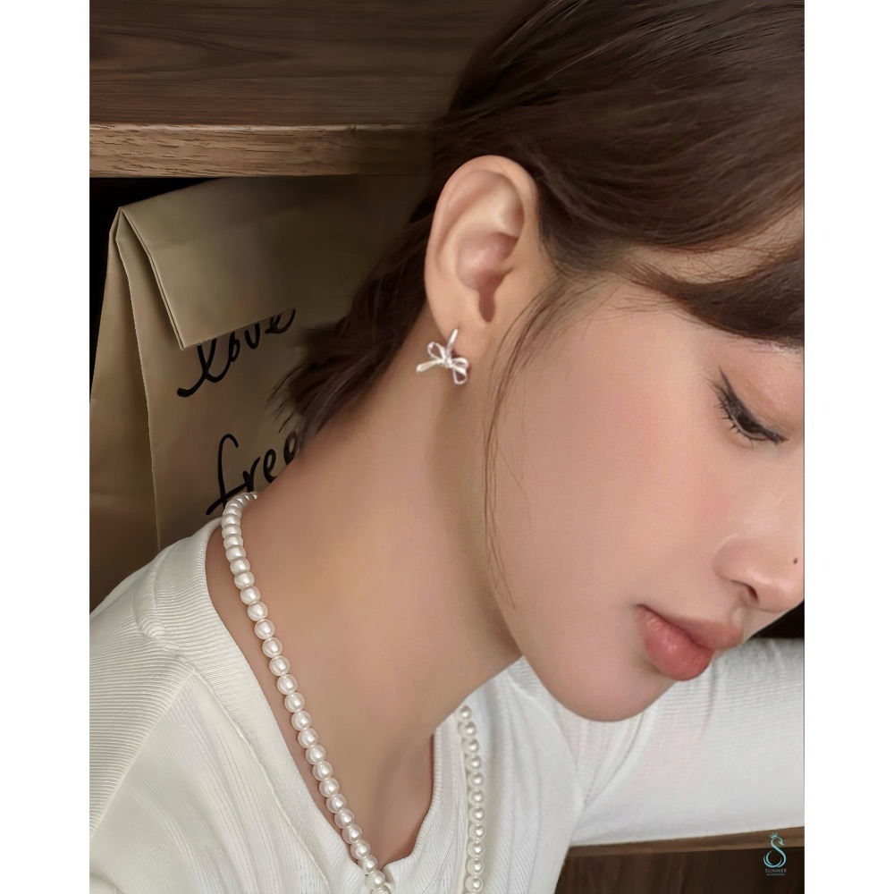 SUMMER韓 銀飾💫［925純銀］韓式絲帶蝴蝶結 🎀蝴蝶結耳環 耳扣耳環 純銀耳環 純銀飾品-細節圖3