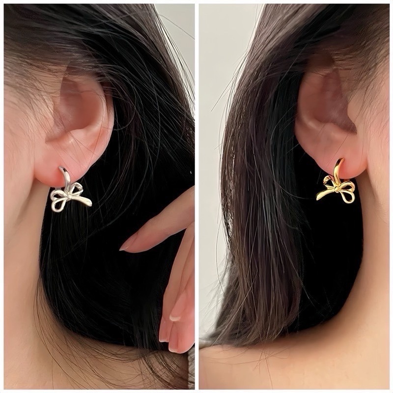 SUMMER韓 銀飾💫［925純銀］韓式絲帶蝴蝶結 🎀蝴蝶結耳環 耳扣耳環 純銀耳環 純銀飾品-細節圖9