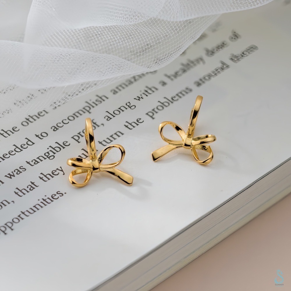 SUMMER韓 銀飾💫［925純銀］韓式絲帶蝴蝶結 🎀蝴蝶結耳環 耳扣耳環 純銀耳環 純銀飾品-細節圖6