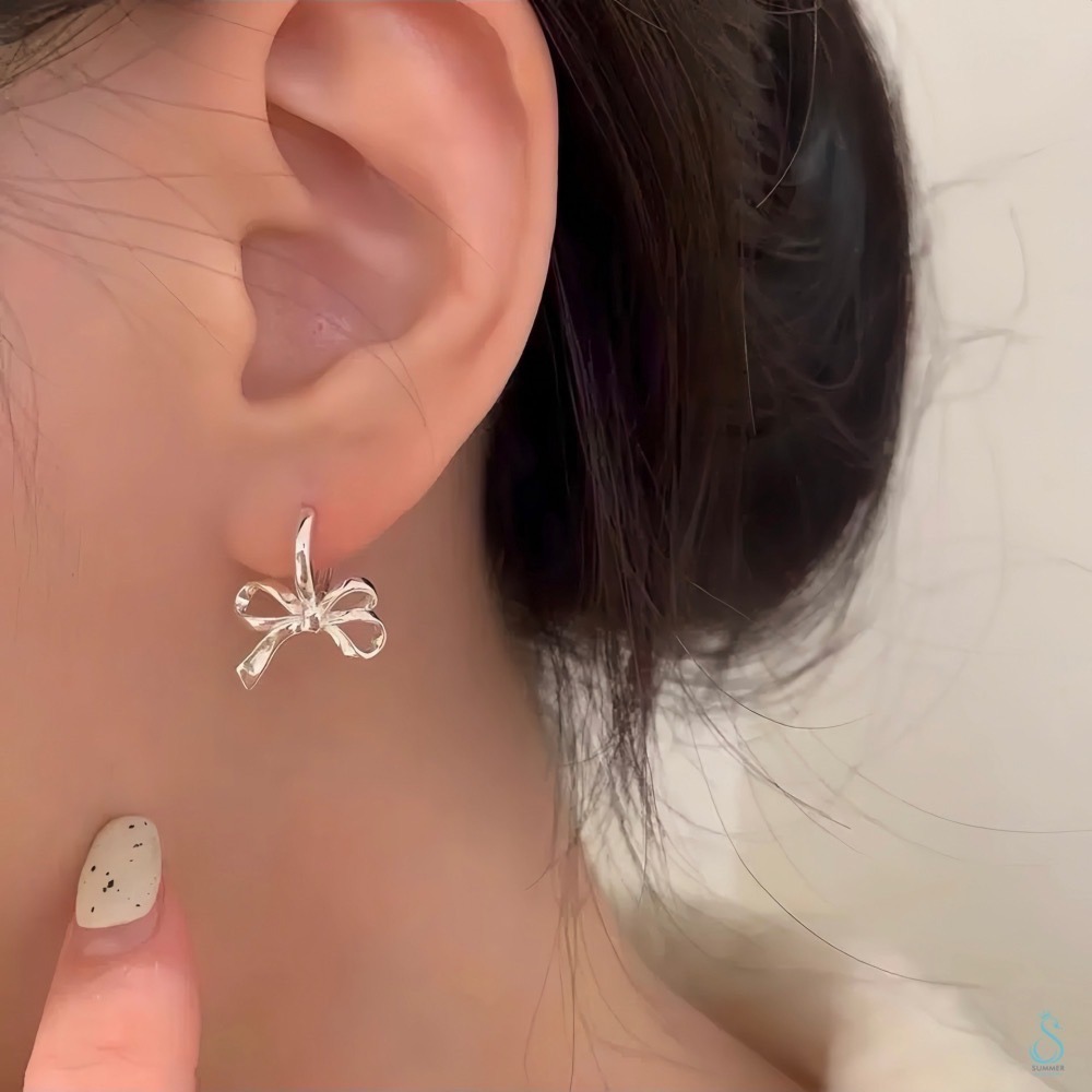 SUMMER韓 銀飾💫［925純銀］韓式絲帶蝴蝶結 🎀蝴蝶結耳環 耳扣耳環 純銀耳環 純銀飾品-細節圖8