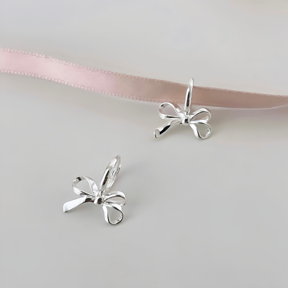 SUMMER韓 銀飾💫［925純銀］韓式絲帶蝴蝶結 🎀蝴蝶結耳環 耳扣耳環 純銀耳環 純銀飾品-規格圖9