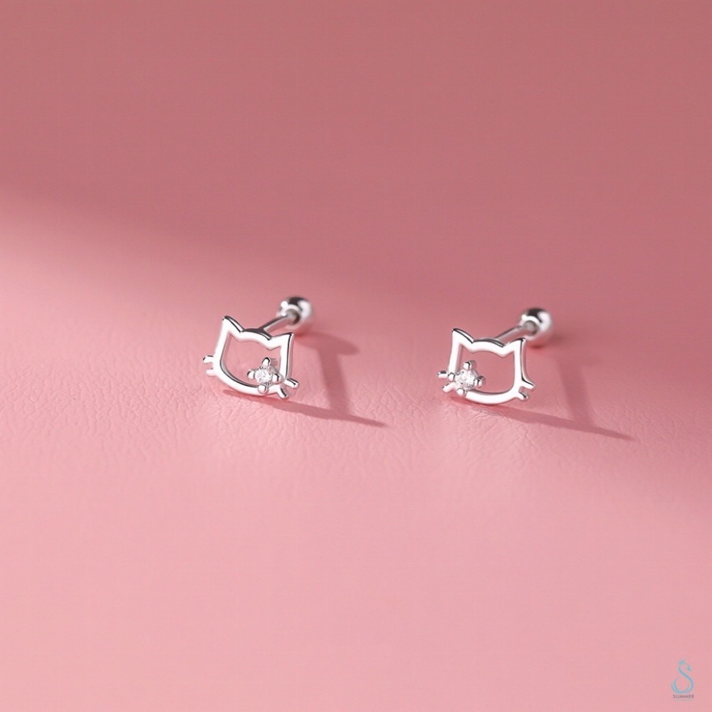 SUMMER 銀飾💫［999足銀］可愛貓咪轉珠耳環 貓咪造型 鎖珠式耳環 純銀耳環 純銀飾品-細節圖5