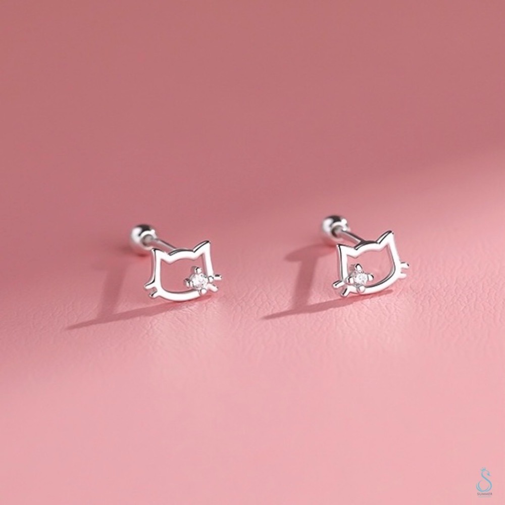 SUMMER 銀飾💫［999足銀］可愛貓咪轉珠耳環 貓咪造型 鎖珠式耳環 純銀耳環 純銀飾品-細節圖8