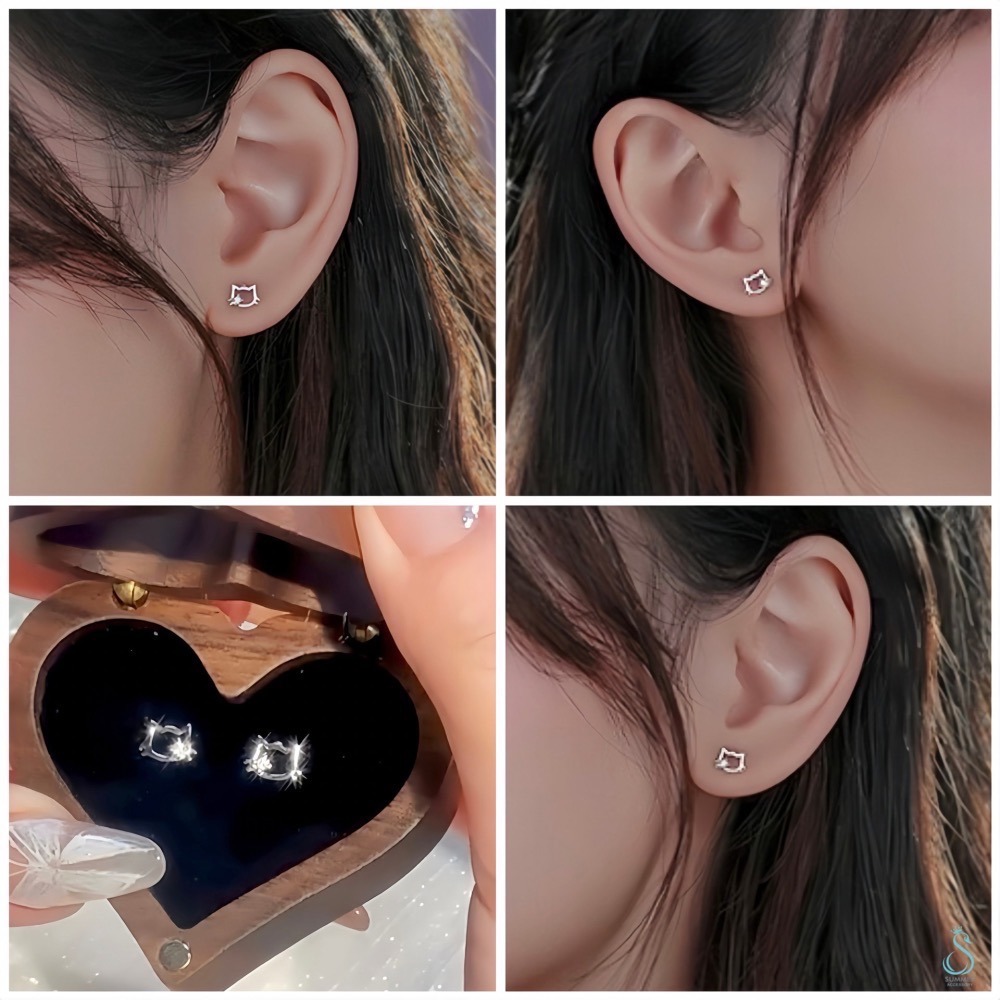 SUMMER 銀飾💫［999足銀］可愛貓咪轉珠耳環 貓咪造型 鎖珠式耳環 純銀耳環 純銀飾品-細節圖9