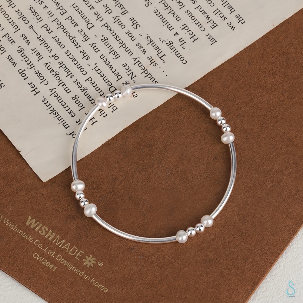 SUMMER 銀飾💫［925純銀］天然珍珠銀管手鏈 珍珠手鏈 純銀手鍊 純銀飾品-細節圖3