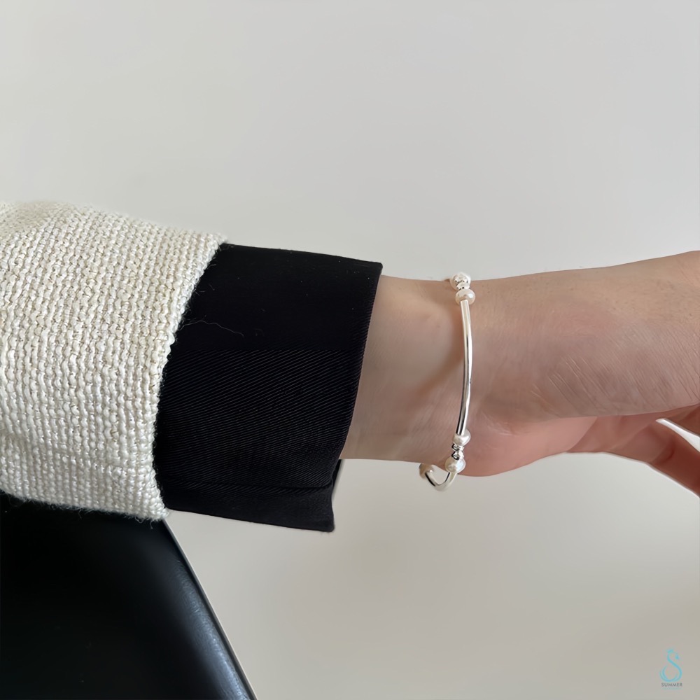 SUMMER 銀飾💫［925純銀］天然珍珠銀管手鏈 珍珠手鏈 純銀手鍊 純銀飾品-細節圖8