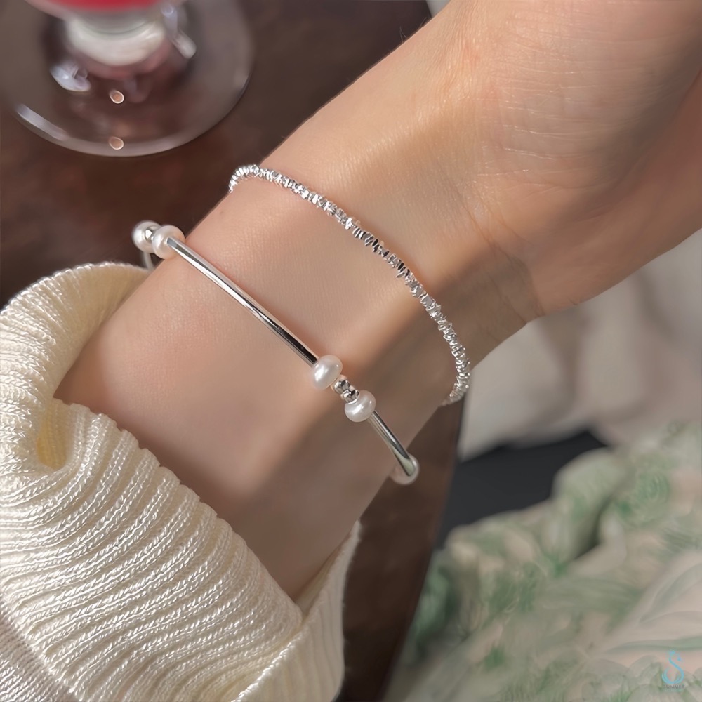 SUMMER 銀飾💫［925純銀］天然珍珠銀管手鏈 珍珠手鏈 純銀手鍊 純銀飾品-細節圖2