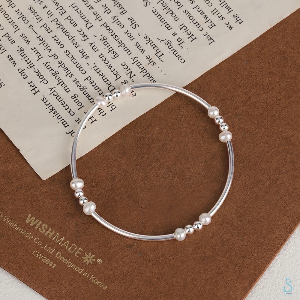 SUMMER 銀飾💫［925純銀］天然珍珠銀管手鏈 珍珠手鏈 純銀手鍊 純銀飾品-細節圖3