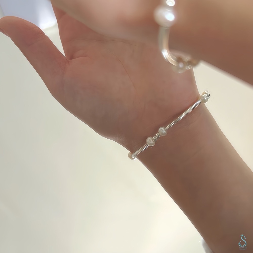 SUMMER 銀飾💫［925純銀］天然珍珠銀管手鏈 珍珠手鏈 純銀手鍊 純銀飾品-細節圖4
