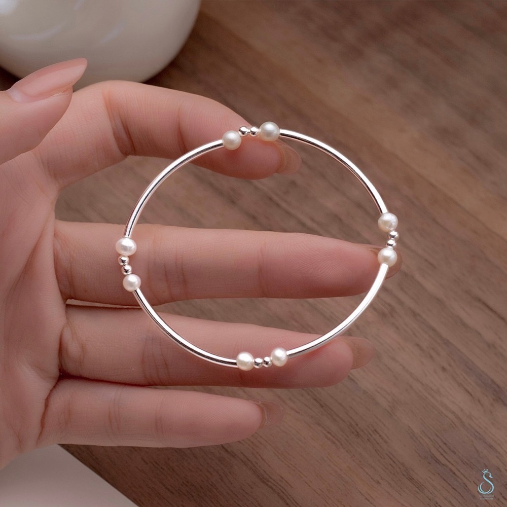 SUMMER 銀飾💫［925純銀］天然珍珠銀管手鏈 珍珠手鏈 純銀手鍊 純銀飾品-細節圖5
