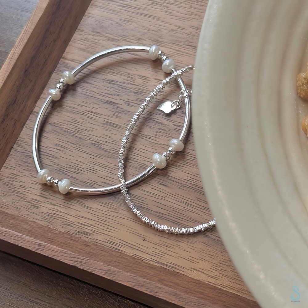 SUMMER 銀飾💫［925純銀］天然珍珠銀管手鏈 珍珠手鏈 純銀手鍊 純銀飾品-細節圖9
