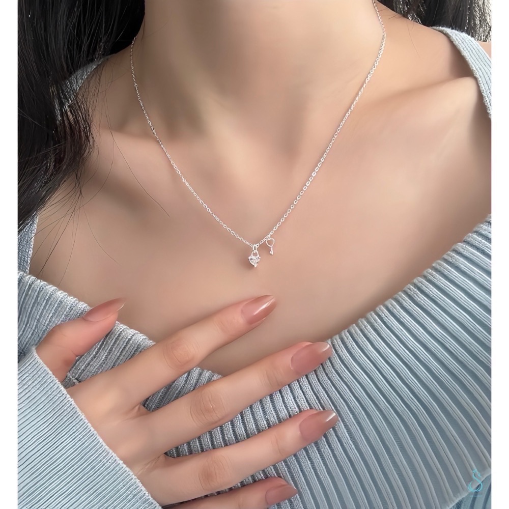 SUMMER 銀飾💫［999足銀］心鎖 心型鑽項鏈 純銀項鍊 愛心項鏈 純銀飾品-細節圖2