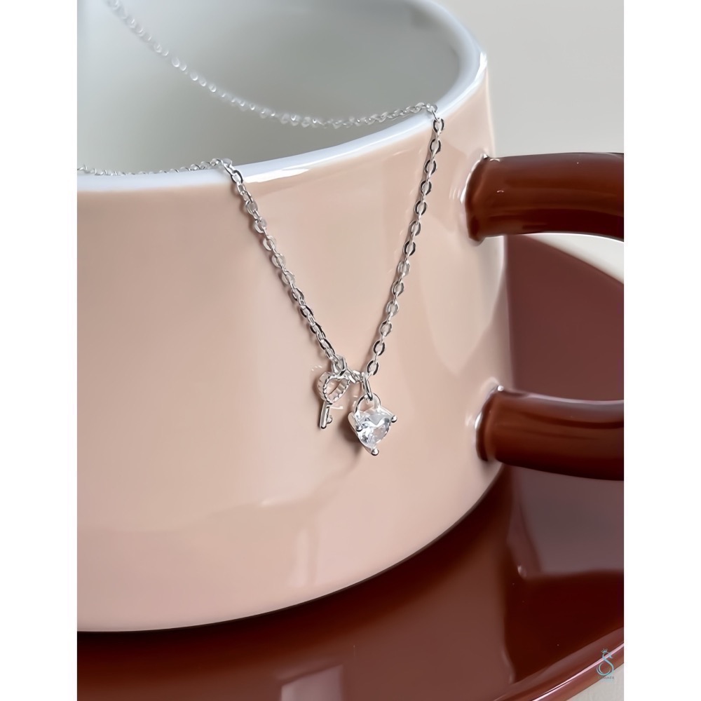 SUMMER 銀飾💫［999足銀］心鎖 心型鑽項鏈 純銀項鍊 愛心項鏈 純銀飾品-細節圖3