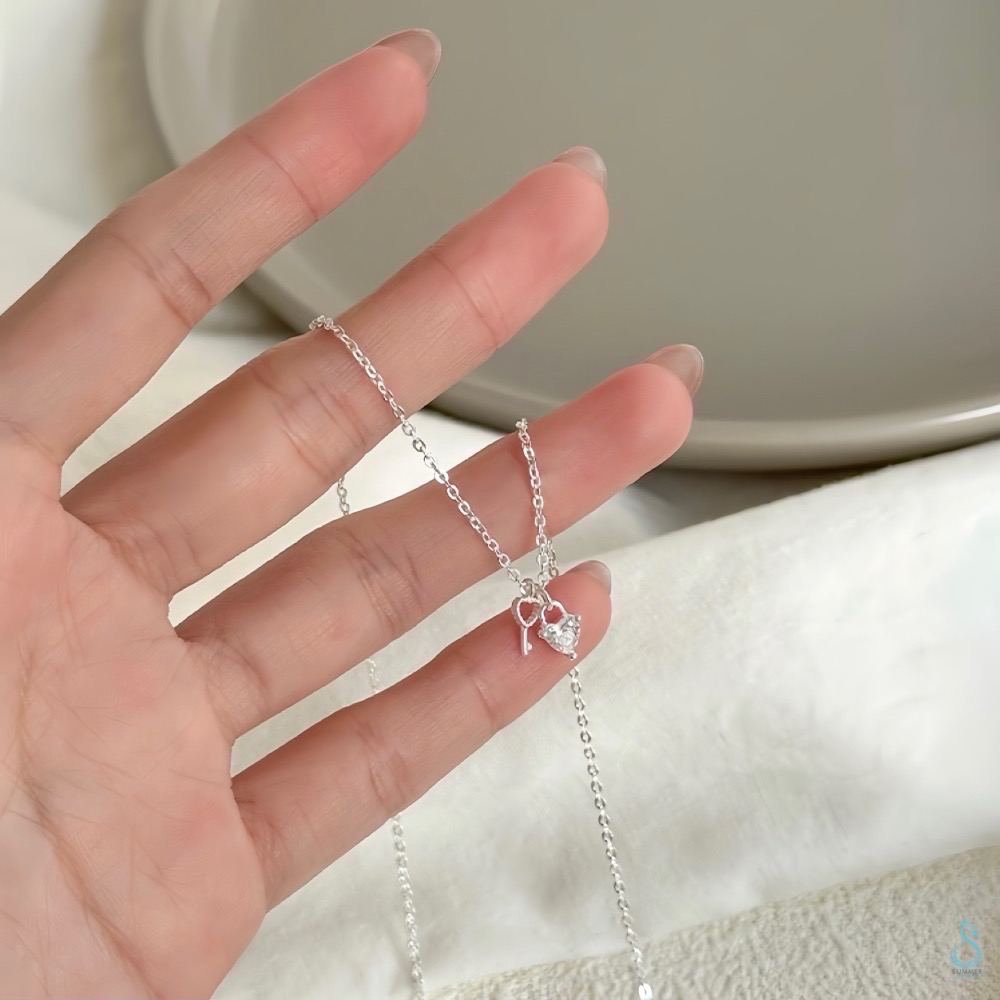 SUMMER 銀飾💫［999足銀］心鎖 心型鑽項鏈 純銀項鍊 愛心項鏈 純銀飾品-細節圖5