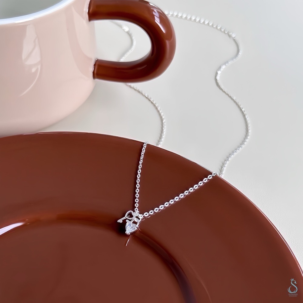 SUMMER 銀飾💫［999足銀］心鎖 心型鑽項鏈 純銀項鍊 愛心項鏈 純銀飾品-細節圖7