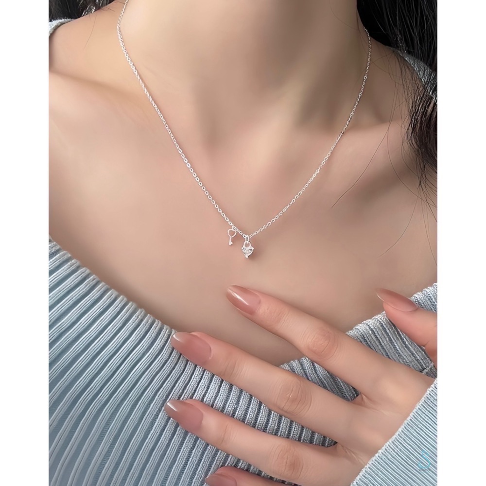 SUMMER 銀飾💫［999足銀］心鎖 心型鑽項鏈 純銀項鍊 愛心項鏈 純銀飾品-細節圖9