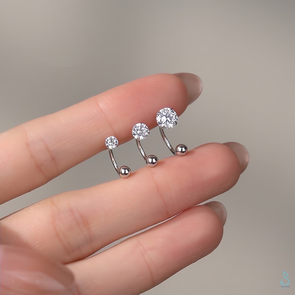 SUMMER 銀飾💫 ［S999足銀 / S925純銀］✨特閃5A鋯石✨閃鑽  C型鎖珠式耳環 養耳純銀耳-細節圖2