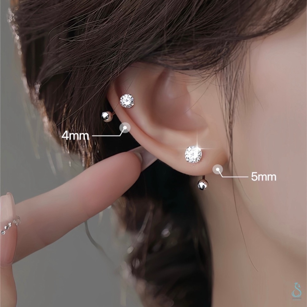 SUMMER 銀飾💫 ［S999足銀 / S925純銀］✨特閃5A鋯石✨閃鑽  C型鎖珠式耳環 養耳純銀耳-細節圖3