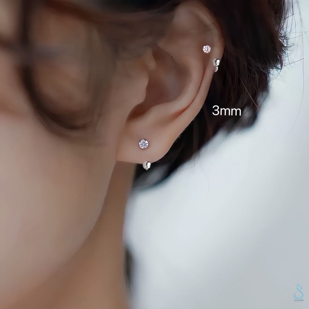 SUMMER 銀飾💫 ［S999足銀 / S925純銀］✨特閃5A鋯石✨閃鑽  C型鎖珠式耳環 養耳純銀耳-細節圖4