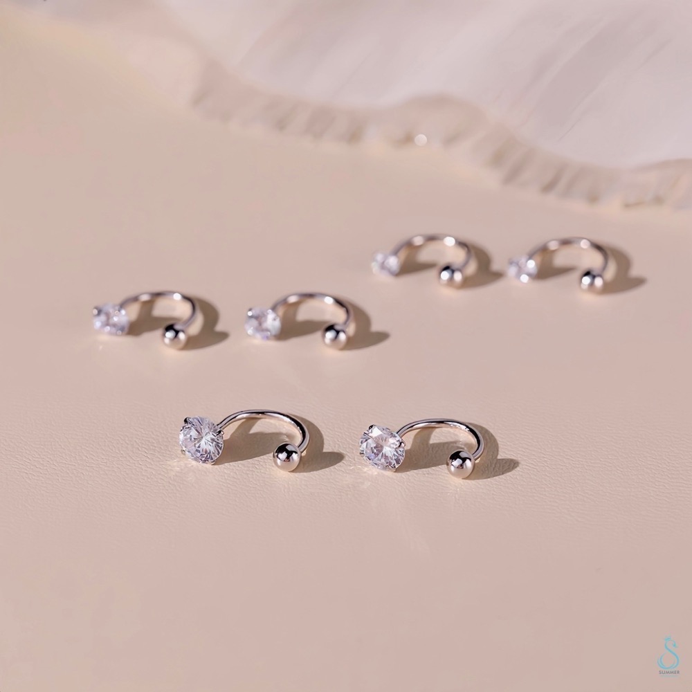 SUMMER 銀飾💫 ［S999足銀 / S925純銀］✨特閃5A鋯石✨閃鑽  C型鎖珠式耳環 養耳純銀耳-細節圖6