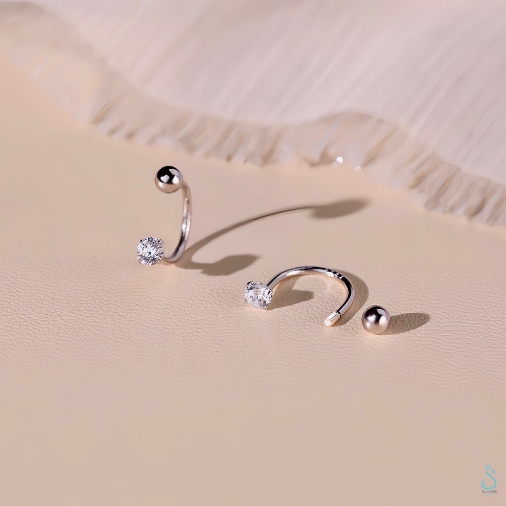 SUMMER 銀飾💫 ［S999足銀 / S925純銀］✨特閃5A鋯石✨閃鑽  C型鎖珠式耳環 養耳純銀耳-細節圖7
