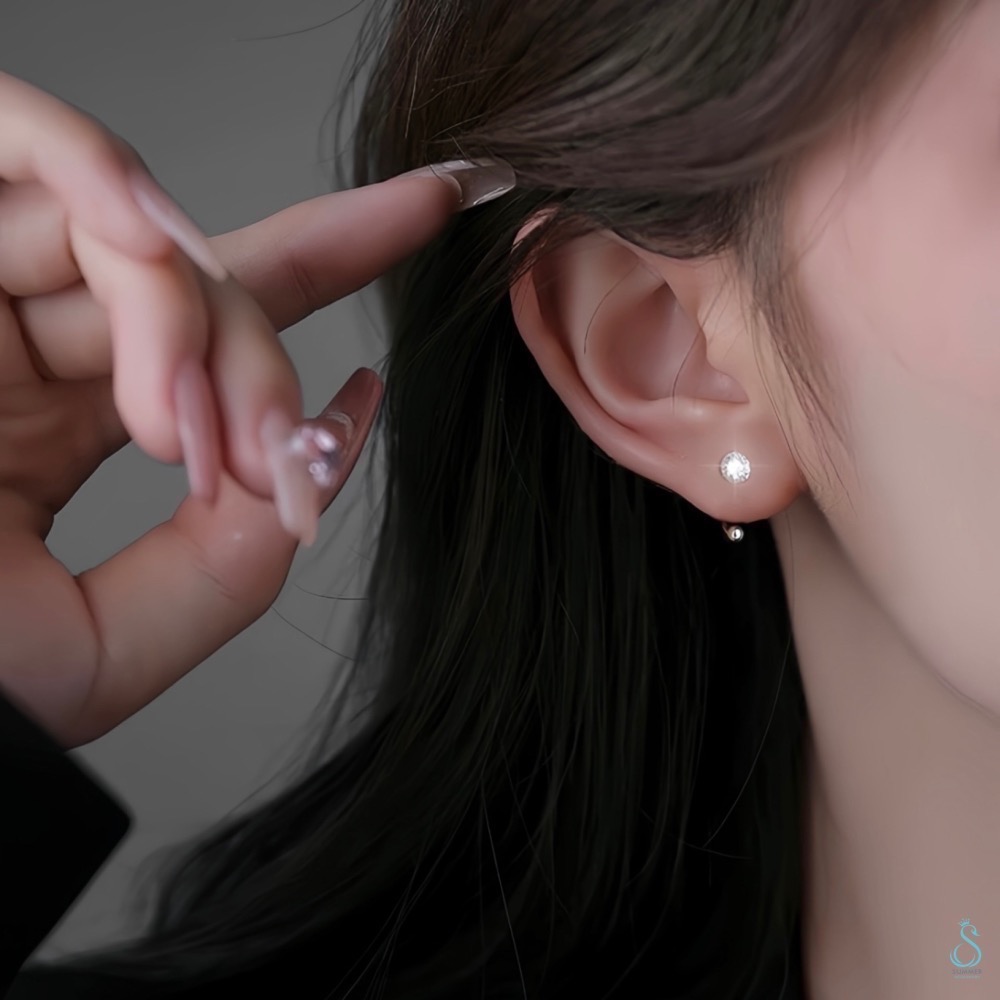 SUMMER 銀飾💫 ［S999足銀 / S925純銀］✨特閃5A鋯石✨閃鑽  C型鎖珠式耳環 養耳純銀耳-細節圖8