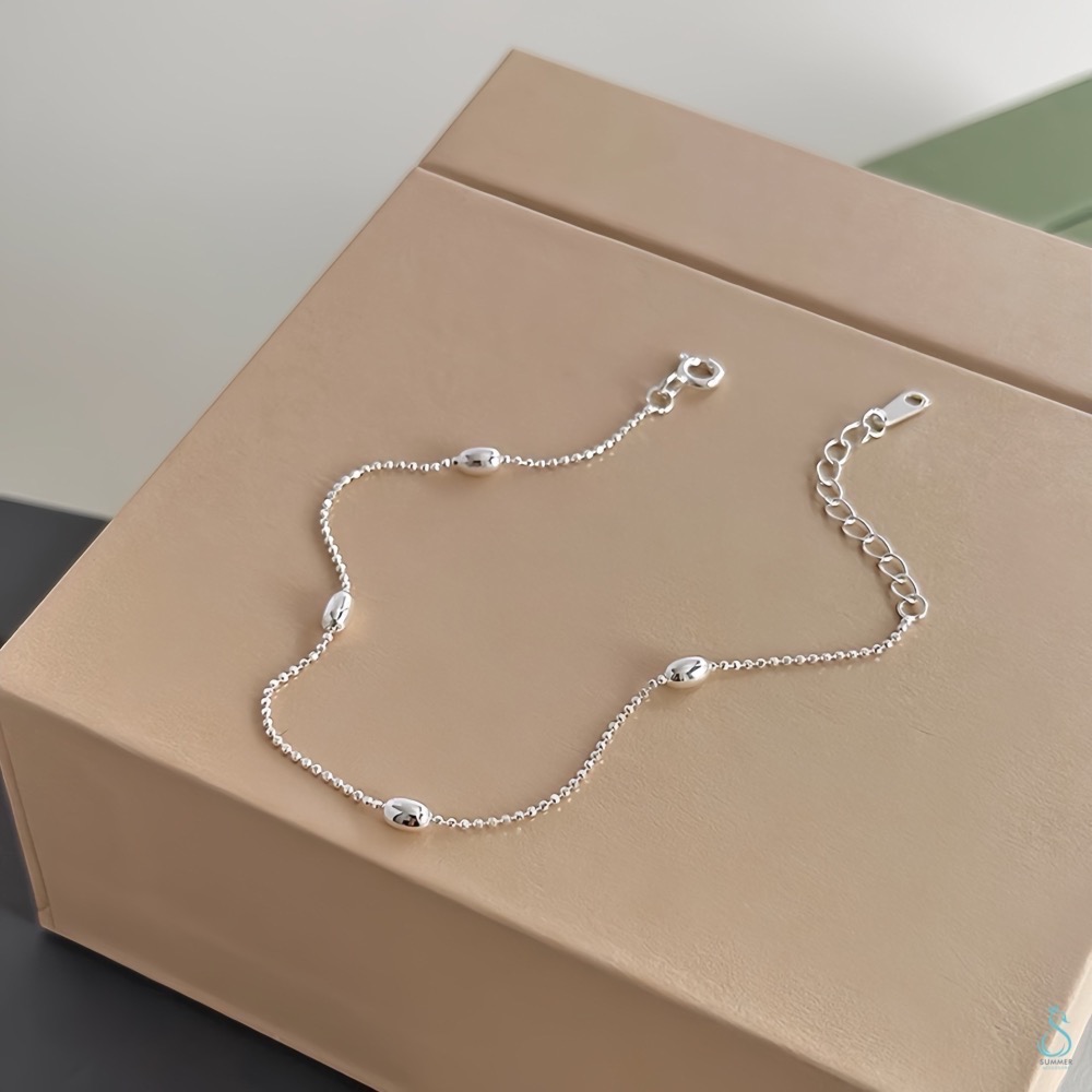 SUMMER 銀飾💫［925純銀］橢形珠手鏈 純銀手鍊 豆豆手鏈 銀珠 純銀飾品-細節圖2