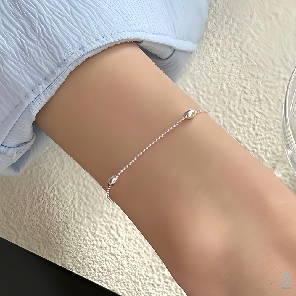 SUMMER 銀飾💫［925純銀］橢形珠手鏈 純銀手鍊 豆豆手鏈 銀珠 純銀飾品-細節圖3
