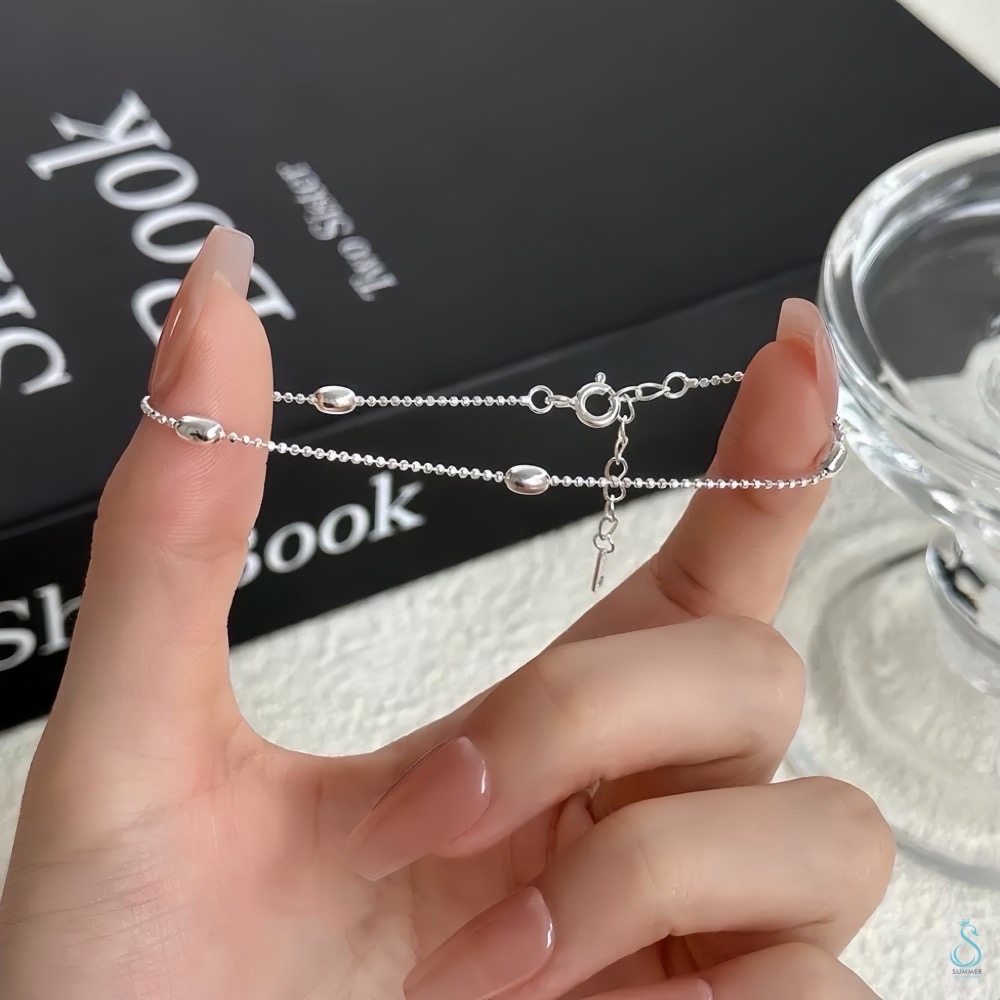 SUMMER 銀飾💫［925純銀］橢形珠手鏈 純銀手鍊 豆豆手鏈 銀珠 純銀飾品-細節圖4