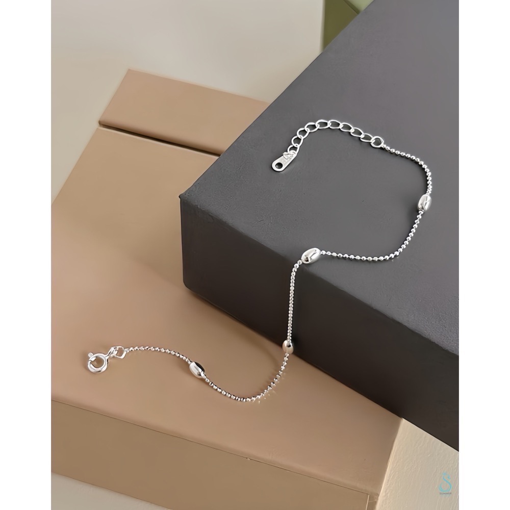 SUMMER 銀飾💫［925純銀］橢形珠手鏈 純銀手鍊 豆豆手鏈 銀珠 純銀飾品-細節圖5