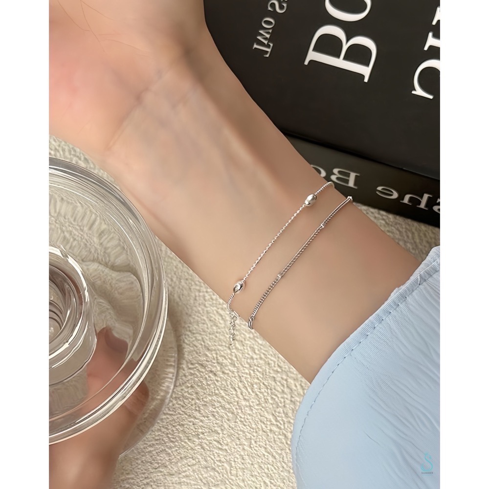 SUMMER 銀飾💫［925純銀］橢形珠手鏈 純銀手鍊 豆豆手鏈 銀珠 純銀飾品-細節圖6