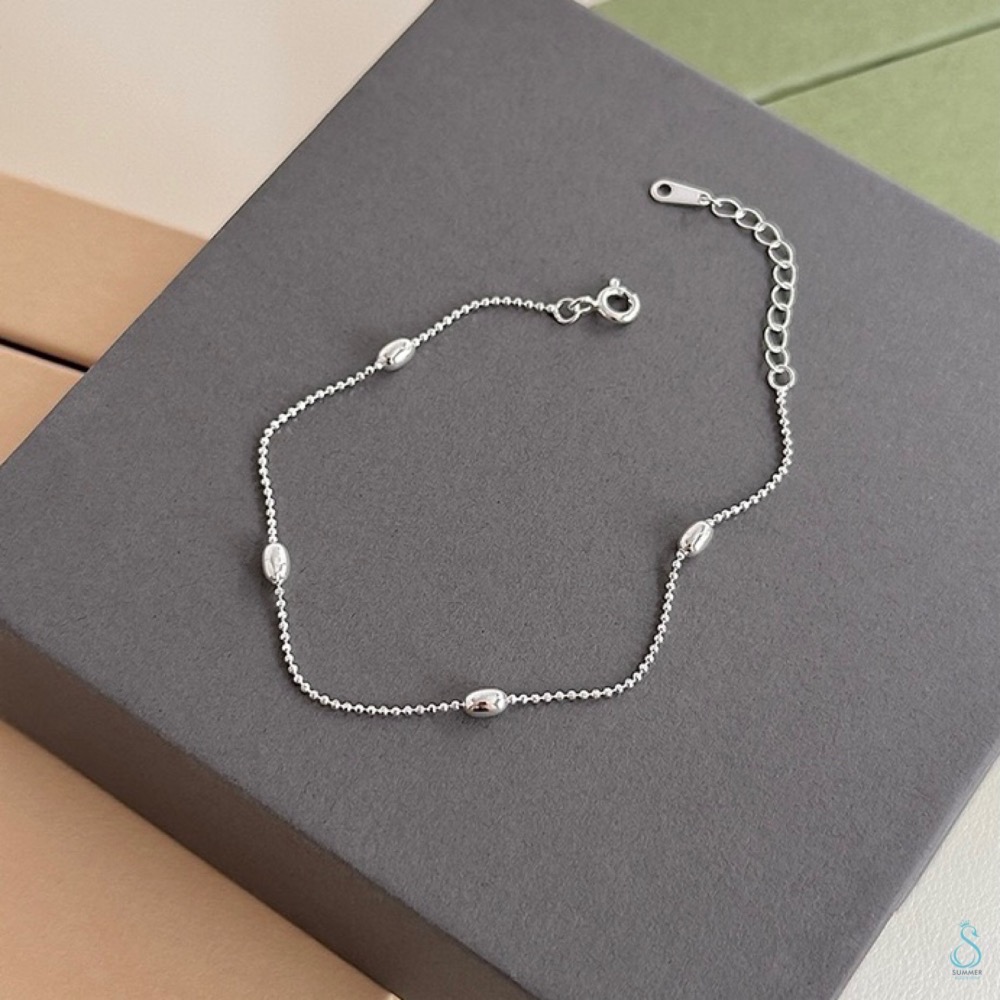 SUMMER 銀飾💫［925純銀］橢形珠手鏈 純銀手鍊 豆豆手鏈 銀珠 純銀飾品-細節圖7