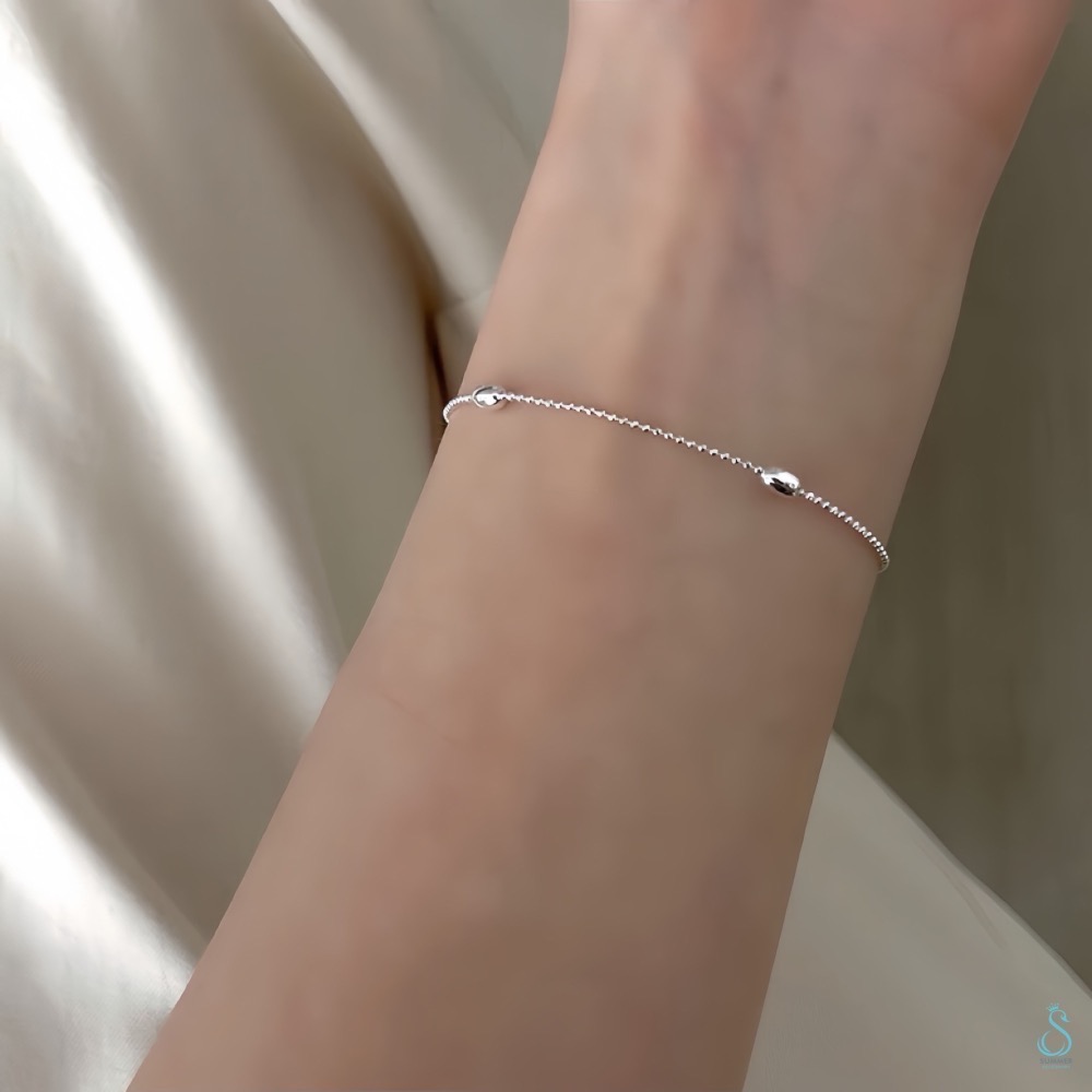 SUMMER 銀飾💫［925純銀］橢形珠手鏈 純銀手鍊 豆豆手鏈 銀珠 純銀飾品-細節圖8