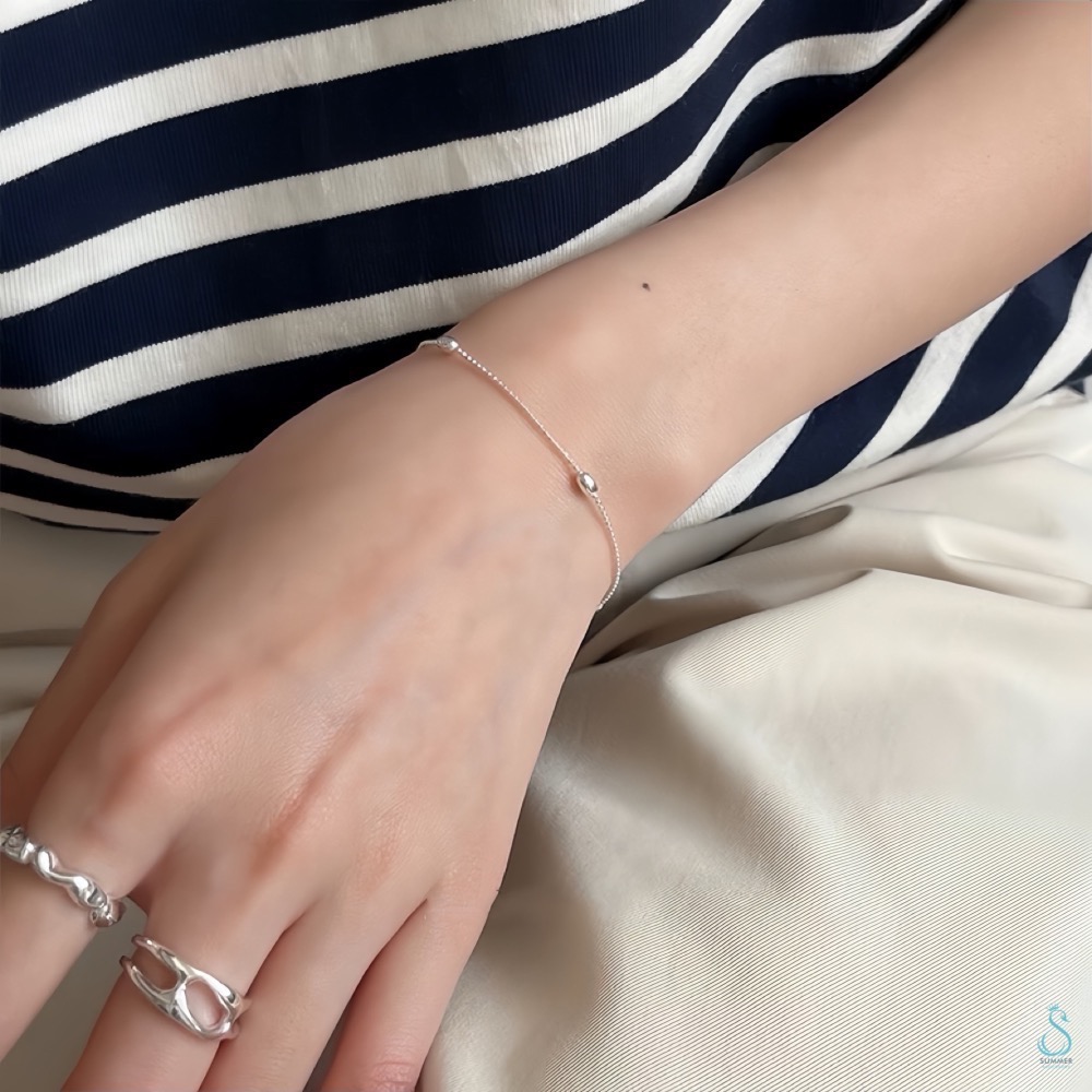 SUMMER 銀飾💫［925純銀］橢形珠手鏈 純銀手鍊 豆豆手鏈 銀珠 純銀飾品-細節圖9