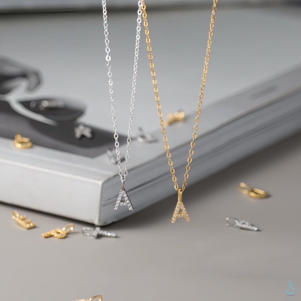SUMMER 銀飾💫［925純銀］閃耀字母迷你鑲鑽英文字母吊飾 DIY字母項鍊 純銀吊墜 純銀項鏈 情人閨蜜 純銀飾-細節圖2