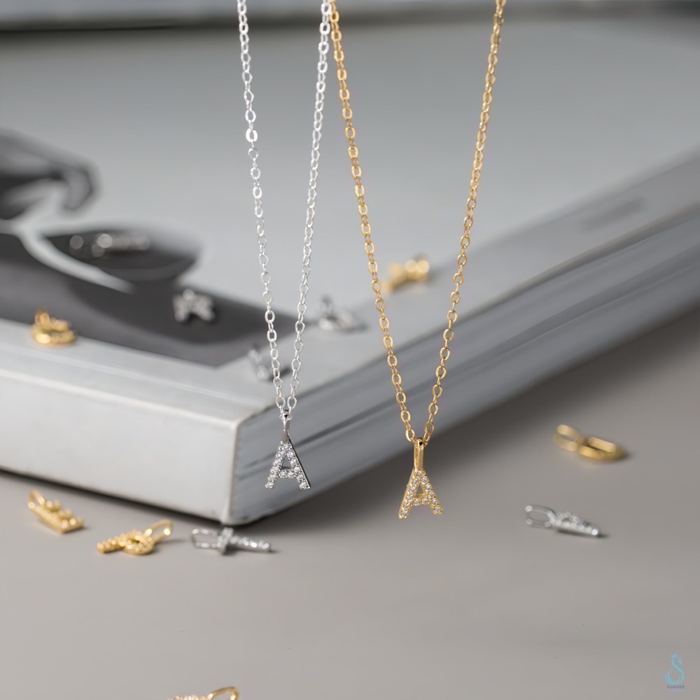 SUMMER 銀飾💫［925純銀］閃耀字母迷你鑲鑽英文字母吊飾 DIY字母項鍊 純銀吊墜 純銀項鏈 情人閨蜜 純銀飾-細節圖2