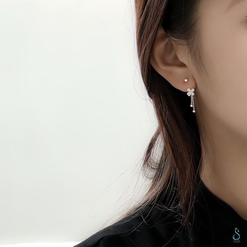 SUMMER 銀飾💫［999足銀］梔子花C型流蘇 轉珠耳環 鎖珠式耳環 純銀耳環 純銀飾品-細節圖6