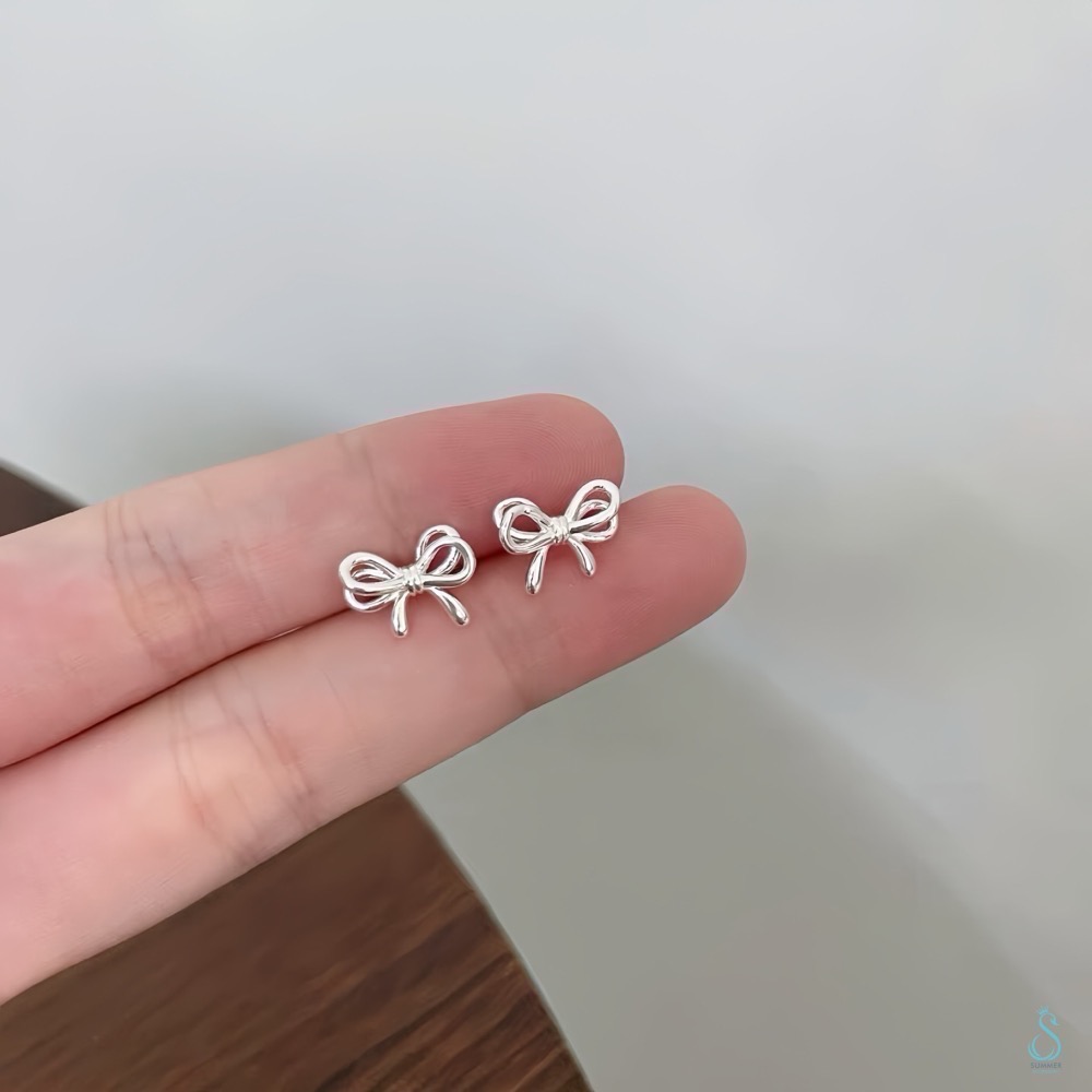 SUMMER韓 銀飾💫［925純銀］韓系層次蝴蝶結套組 純銀耳環 純銀項鏈 純銀戒指 純銀飾品-細節圖5