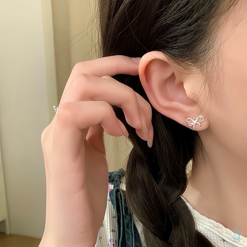 SUMMER韓 銀飾💫［925純銀］韓系層次蝴蝶結套組 純銀耳環 純銀項鏈 純銀戒指 純銀飾品-細節圖7