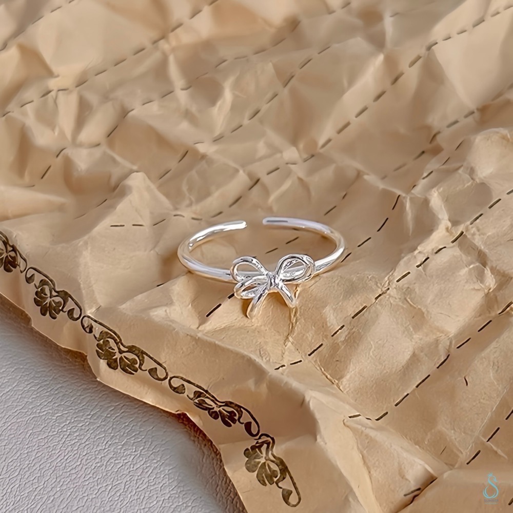 SUMMER韓 銀飾💫［925純銀］韓系層次蝴蝶結套組 純銀耳環 純銀項鏈 純銀戒指 純銀飾品-細節圖8