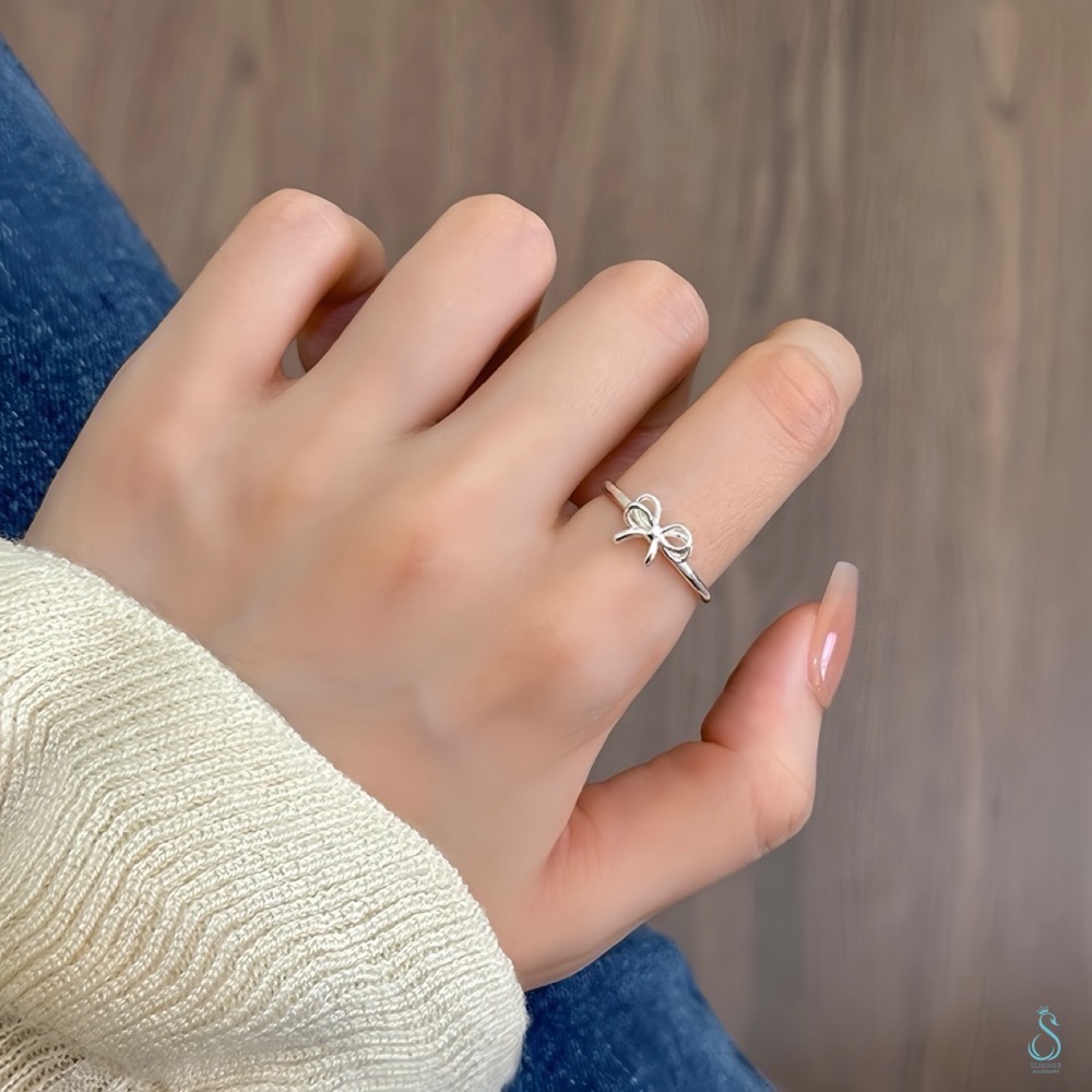 SUMMER韓 銀飾💫［925純銀］韓系層次蝴蝶結套組 純銀耳環 純銀項鏈 純銀戒指 純銀飾品-細節圖9